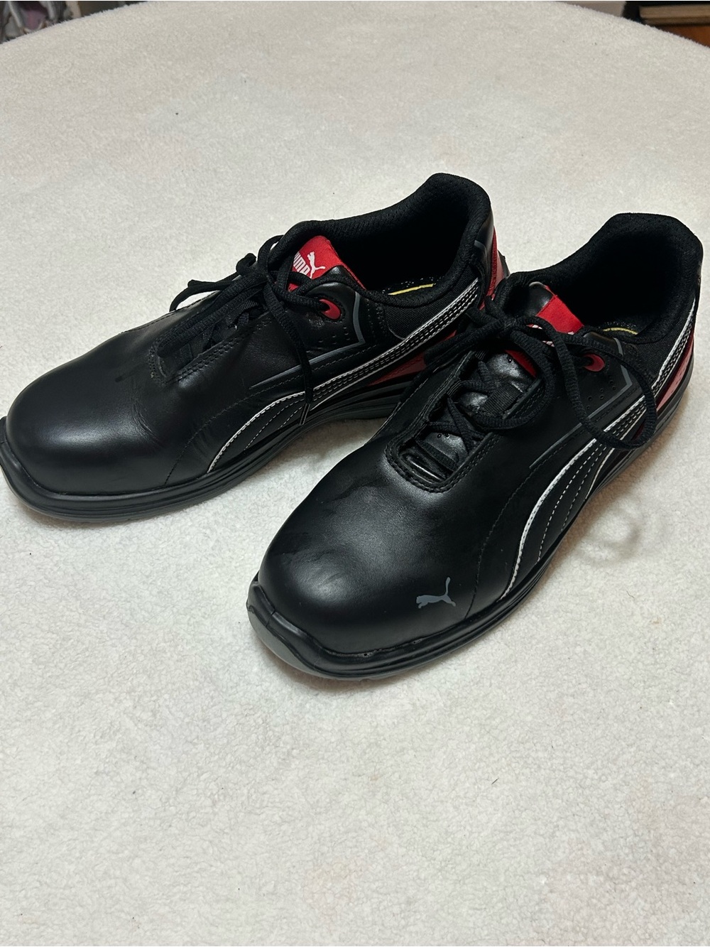 Puma Men’s Black Work Shoes Steel Toe Non-Slip with Red Accents